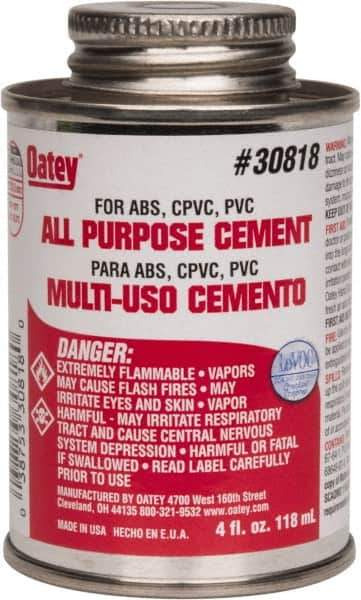 Oatey - 4 oz All-Purpose Medium Bodied Cement - Clear, Use with ABS, PVC & CPVC up to 6" Diam - Exact Industrial Supply