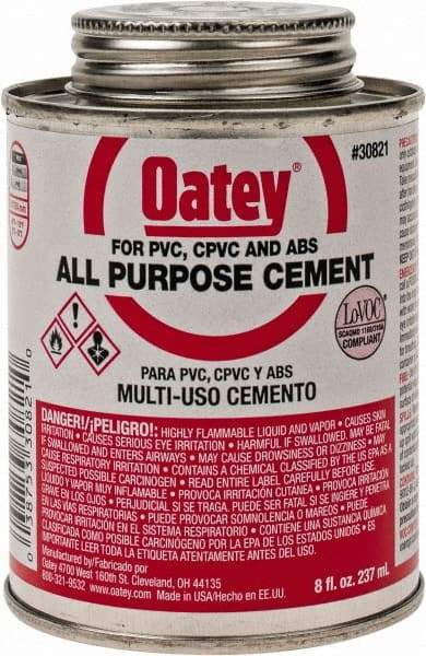 Oatey - 8 oz All-Purpose Medium Bodied Cement - Clear, Use with ABS, PVC & CPVC up to 6" Diam - Exact Industrial Supply