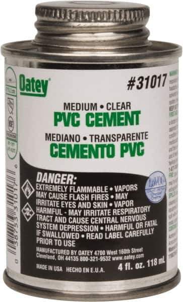 Oatey - 4 oz Medium Bodied Cement - Clear, Use with PVC up to 6" Diam - Exact Industrial Supply