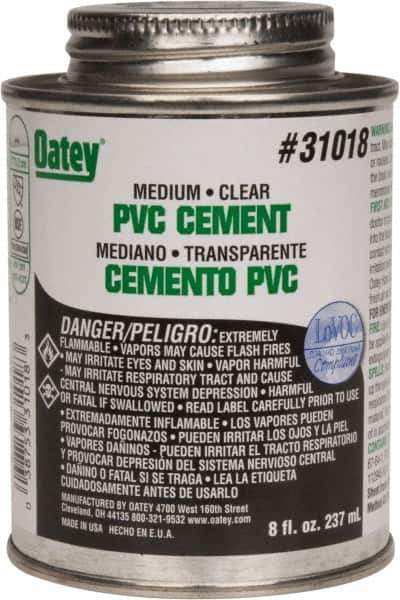 Oatey - 8 oz Medium Bodied Cement - Clear, Use with PVC up to 6" Diam - Exact Industrial Supply