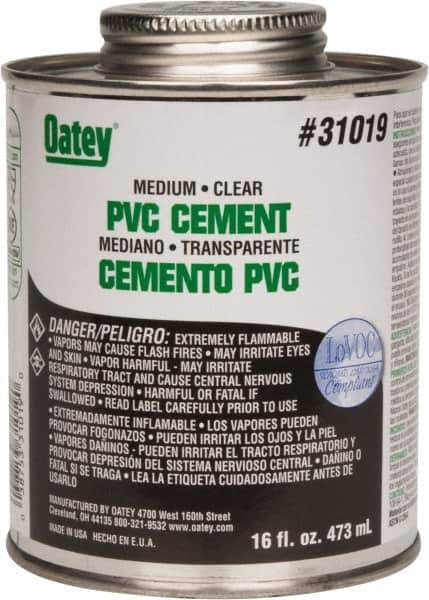 Oatey - 16 oz Medium Bodied Cement - Clear, Use with PVC up to 6" Diam - Exact Industrial Supply