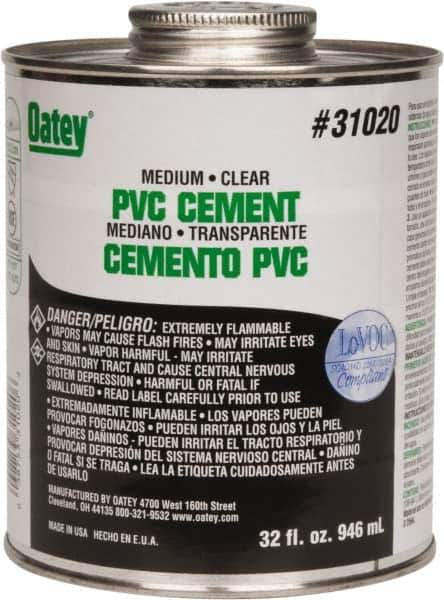 Oatey - 32 oz Medium Bodied Cement - Clear, Use with PVC up to 6" Diam - Exact Industrial Supply