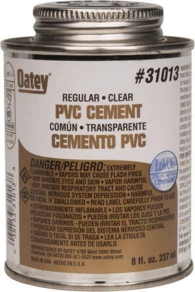 Oatey - 8 oz Regular Bodied Cement - Clear, Use with Schedule 40 PVC up to 4" Diam & Schedule 80 PVC up to 2" Diam - Exact Industrial Supply