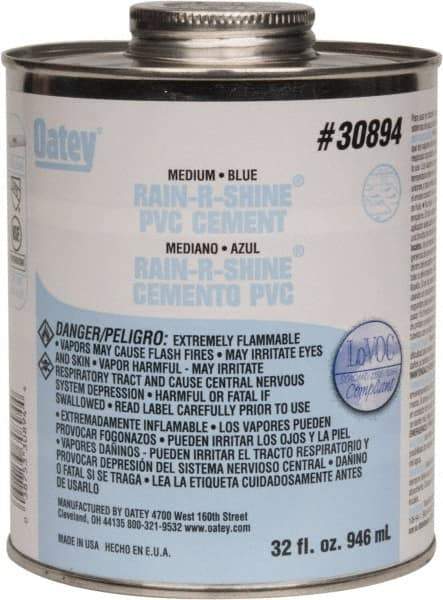 Oatey - 32 oz Medium Bodied Cement - Blue, Use with PVC up to 6" Diam - Exact Industrial Supply