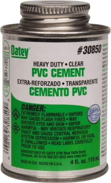 Oatey - 4 oz Heavy Duty Cement - Clear, Use with PVC up to 12" Diam - Exact Industrial Supply