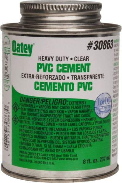 Oatey - 8 oz Heavy Duty Cement - Clear, Use with PVC up to 12" Diam - Exact Industrial Supply