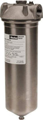 Parker - 3/4 Inch Pipe, FNPT End Connections, 10 Inch Long Cartridge, 12-3/4 Inch Long, Cartridge Filter Housing with Pressure Relief - 1 Cartridge, 5 Max GPM Flow Rate, 150 psi Max Working Pressure, 316 Grade - Exact Industrial Supply
