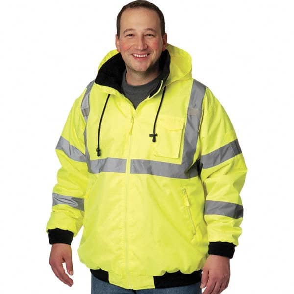 Size M Yellow High Visibility Jacket Polyester, Zipper Closure, 8 Pockets, ANSI 107 Type R Class 3