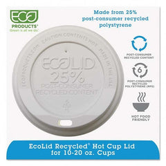 ECO PRODUCTS - EcoLid 25% Recy Content Hot Cup Lid, White, F/10-20 oz, 100/PK, 10 PK/CT - Exact Industrial Supply