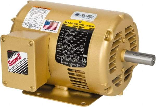 Baldor - 7-1/2 hp, ODP Enclosure, No Thermal Protection, 1,800 RPM, 208-230/460 Volt, 60 Hz, Three Phase Motor - Size 213T Frame, Foot Mount, 1 Speed, Ball Bearings, 9.7 Full Load Amps, F Class Insulation, Reversible - Exact Industrial Supply