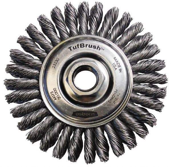 Osborn - 4-1/8" OD, 5/8-11 Arbor Hole, Stringer Bead Steel Wheel Brush - 3/16" Face Width, 7/8" Trim Length, 0.02" Filament Diam, 20,000 RPM - Exact Industrial Supply