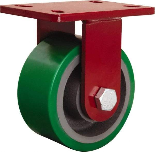 Hamilton - 6" Diam x 3" Wide x 7-1/2" OAH Top Plate Mount Rigid Caster - Polyurethane Mold onto Cast Iron Center, 2,200 Lb Capacity, Tapered Roller Bearing, 5 x 7" Plate - Exact Industrial Supply