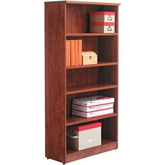 ALERA - 5 Shelf, 65" High x 31-3/4" Wide Bookcase - 14" Deep, Woodgrain Laminate, Medium Cherry - Exact Industrial Supply
