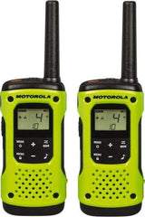 Motorola - 16 Mile Range, 22 Channel, 0.5 & 1.5 Watt, Series Talkabout, Recreational Two Way Radio - FRS/GMRS Band, 462.55 to 467.7125 Hz, AA & NiMH Battery, 9 NiMH & 23 AA hr Life, 9.65" High x 9.45" Wide x 2.44" Deep, Scanning, Low Battery Alerts - Exact Industrial Supply