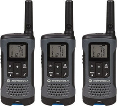 Pack of (3), 16 Mile Range, 22 Channel, 0.5 & 1.5 Watt, Series Talkabout, Recreational Two Way Radios FRS/GMRS Band, 462.55 to 467.7125 Hz, AA & NiMH Battery, 12 NiMH & 29 AA hr Life, 12.87″ High x 10.83″ Wide x 1.78″ Deep, Low Battery Alerts