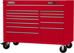 Proto - 28,291 Lb Capacity, 13 Drawer Mobile Workstation - 57" Wide x 25-1/4" Deep x 43" High, Steel, Red - Exact Industrial Supply