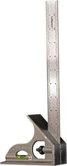 LaGesse Products - 2 Piece, 18" Combination Square Set - 1/16, 1/32, 1/64 & 1/8" (Inch) Graduation, Stainless Steel Blade, Aluminum Square Head - Exact Industrial Supply