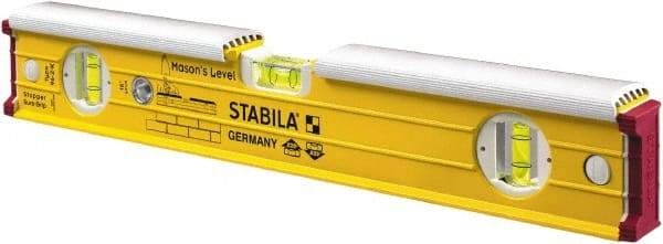 Stabila - 16" Long 3 Vial Spirit Level - Aluminum, Yellow, 2 Plumb & 1 Level Vials - Exact Industrial Supply