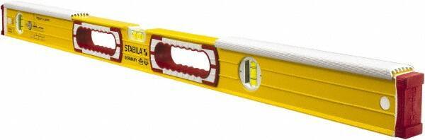 Stabila - 36" Long 3 Vial Spirit Level - Aluminum, Yellow, 2 Plumb & 1 Level Vials - Exact Industrial Supply