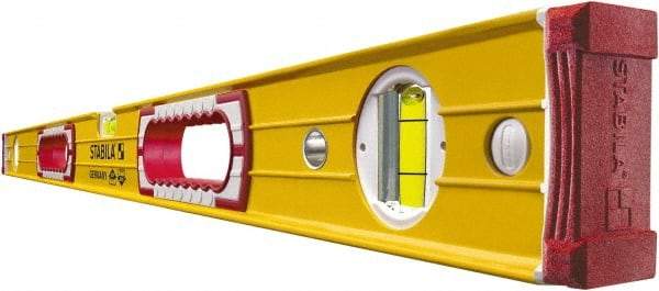 Stabila - Magnetic 36" Long 3 Vial Box Beam Level - Aluminum, Yellow, 2 Plumb & 1 Level Vials - Exact Industrial Supply