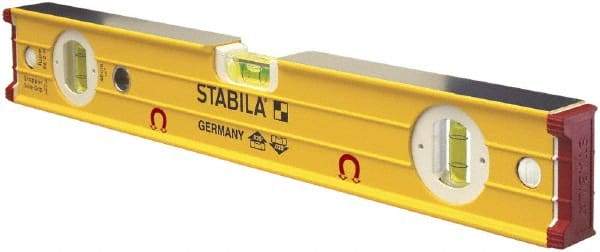 Stabila - Magnetic 16" Long 3 Vial Box Beam Level - Aluminum, Yellow, 2 Plumb & 1 Level Vials - Exact Industrial Supply