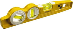 Stabila - Magnetic 10" Long 3 Vial Torpedo Level - Die Cast, Yellow, 1 Plumb, 1 Level & 1 45° Vials - Exact Industrial Supply