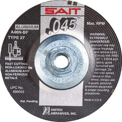Sait - 46 Grit, 4-1/2" Wheel Diam, Type 27 Depressed Center Wheel - Extra Coarse Grade, Aluminum Oxide, N Hardness, 13,300 Max RPM - Exact Industrial Supply