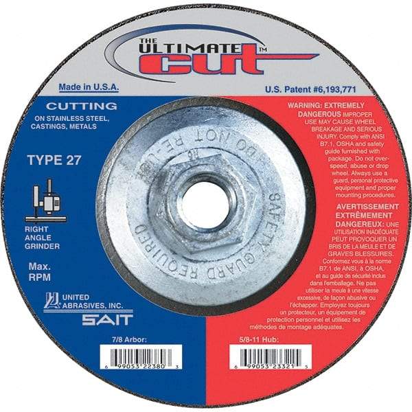 Sait - 4-1/2" Wheel Diam, Type 27 Depressed Center Wheel - Extra Coarse Grade, Zirconia Alumina, S Hardness, 13,300 Max RPM - Exact Industrial Supply