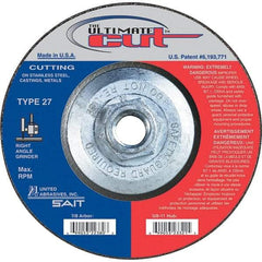 Sait - 5" Wheel Diam, Type 27 Depressed Center Wheel - Extra Coarse Grade, Zirconia Alumina, S Hardness, 12,200 Max RPM - Exact Industrial Supply