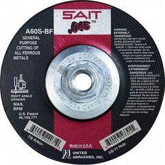 Sait - 60 Grit, 4-1/2" Wheel Diam, Type 27 Depressed Center Wheel - Extra Coarse Grade, Aluminum Oxide, S Hardness, 13,300 Max RPM - Exact Industrial Supply