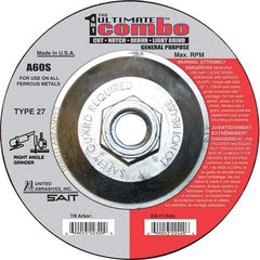 Sait - 60 Grit, 4-1/2" Wheel Diam, Type 27 Depressed Center Wheel - Extra Coarse Grade, Aluminum Oxide, S Hardness, 13,300 Max RPM - Exact Industrial Supply