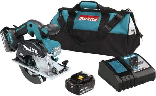 Makita - 18 Volt, 5-7/8" Blade, Cordless Circular Saw - 3,900 RPM, 2 Lithium-Ion Batteries Included - Exact Industrial Supply