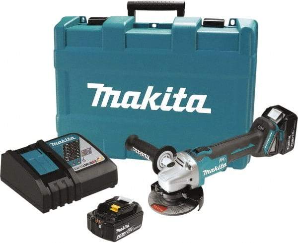 Makita - 4-1/2" Wheel Diam, 8,500 RPM, Cordless Cutoff & Cutoff-Grinder Tool - Straight Handle, Battery Included - Exact Industrial Supply