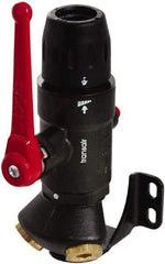 Transair - 1/2" ID, 16.5mm OD, 45° Two Port Wall Bracket with Ball Valve - Plastic, 232 Max psi, 1/2 & 1/4 Female NPT, 3-5/16" Long - Exact Industrial Supply