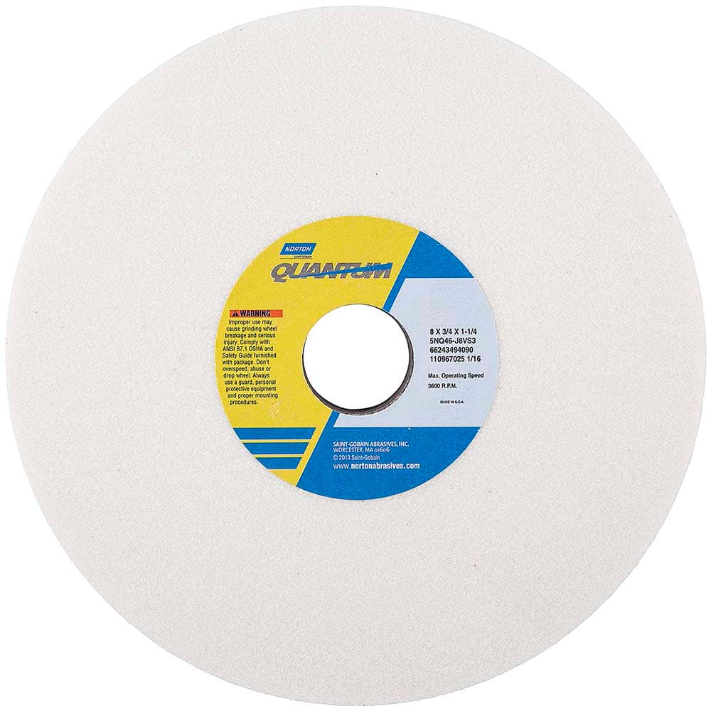 Norton - Tool & Cutter Grinding Wheels; Wheel Type: Type 1 ; Wheel Diameter (Inch): 8 ; Hole Size (Inch): 1-1/4 ; Overall Thickness (Inch): 3/4 ; Grade: Medium ; Grit: 46.0 - Exact Industrial Supply