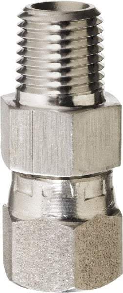 Made in USA - 1" Grade 316 Stainless Steel Pipe Adapter - MNPT x NPSM Swivel End Connections, 2,400 psi - Exact Industrial Supply