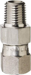 Made in USA - 1/4" Grade 316 Stainless Steel Pipe Adapter - MNPT x NPSM Swivel End Connections, 6,000 psi - Exact Industrial Supply