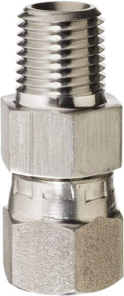 Made in USA - 3/8 x 1/2" Grade 316 Stainless Steel Pipe Adapter - MNPT x NPSM Swivel End Connections, 4,800 psi - Exact Industrial Supply