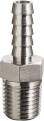 Made in USA - 1/2 x 3/4" Grade 316 Stainless Steel Pipe Hose Connector - Hose Barb x MNPT End Connections, 3,600 psi - Exact Industrial Supply