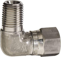 Made in USA - 1/2 x 3/8" Grade 316 Stainless Steel Pipe 90° Elbow - MNPT x NPSM Swivel End Connections, 3,500 psi - Exact Industrial Supply