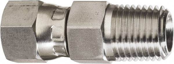 Made in USA - 5/8" Tube OD, 37° Stainless Steel Flared Tube Swivel Connector - 7/8-14 NPT, Female Flare x MNPT Ends - Exact Industrial Supply