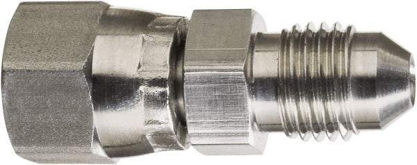 Made in USA - 1/2" Tube OD, 37° Stainless Steel Flared Tube Swivel Connector - 9/16-20 Female Flare x Male Flare Ends - Exact Industrial Supply