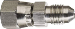 Made in USA - 1/2" Tube OD, 37° Stainless Steel Flared Tube Swivel Connector - 3/4-16 Female Flare x Male Flare Ends - Exact Industrial Supply