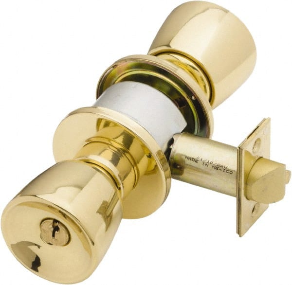 Schlage - 1-3/8 to 1-7/8" Door Thickness, Bright Brass Storeroom Knob Lockset - Exact Industrial Supply