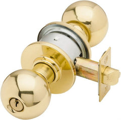 Schlage - 1-3/8 to 1-7/8" Door Thickness, Bright Brass Entrance Knob Lockset - Exact Industrial Supply