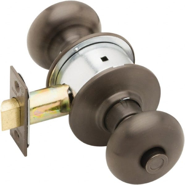 Schlage - 1-3/8 to 1-7/8" Door Thickness, Oil Rubbed Bronze Privacy Knob Lockset - Exact Industrial Supply