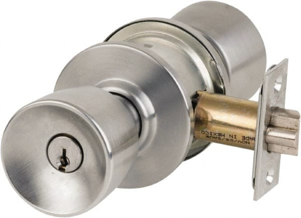 Schlage - 1-3/8 to 1-7/8" Door Thickness, Satin Chrome Entrance Knob Lockset - Exact Industrial Supply