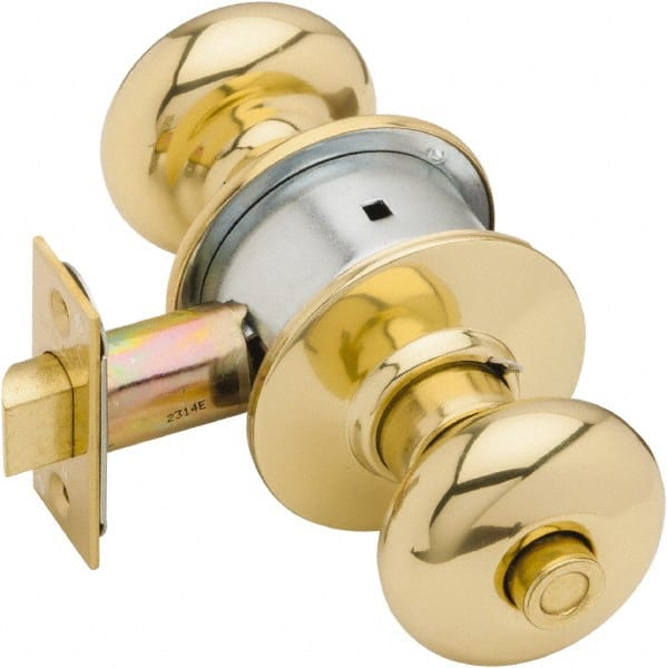 Schlage - 1-3/8 to 1-7/8" Door Thickness, Bright Brass Privacy Knob Lockset - Exact Industrial Supply