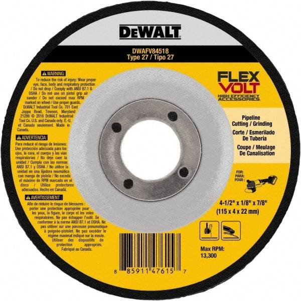 DeWALT - 4-1/2" Wheel Diam, 1/8" Wheel Thickness, 7/8" Arbor Hole, Type 27 Depressed Center Wheel - Fine/Coarse Grade, Ceramic, 13,300 Max RPM - Exact Industrial Supply