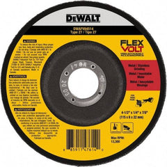 DeWALT - 4-1/2" Wheel Diam, 1/4" Wheel Thickness, 7/8" Arbor Hole, Type 27 Depressed Center Wheel - Fine/Coarse Grade, Ceramic, 13,300 Max RPM - Exact Industrial Supply